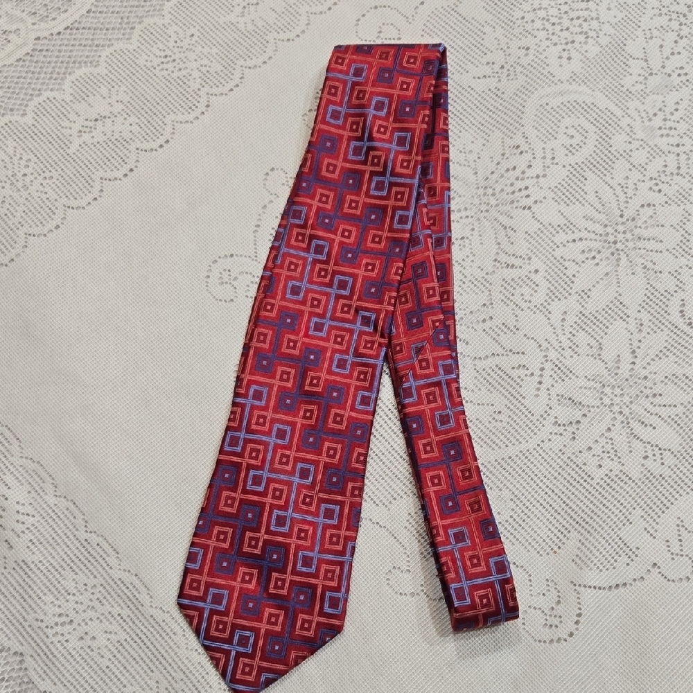 Michael Kors Red and Blue Geometric Tie 100% Silk.